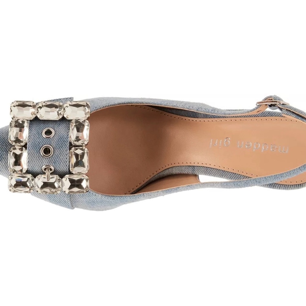 Madden Girl Chacha Rhinestones buckle denim heels pump Sz 8 - Picture 2 of 4